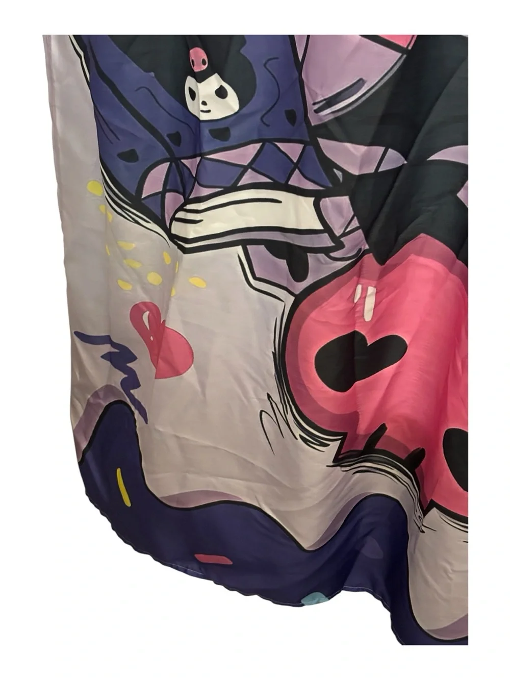 Sanrio Kuromi Shower Curtain Pink Bow Hearts Black Jester Hat Hearts Bathroom